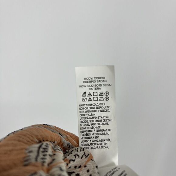 Lucky Brand Top Size Small Women Coral Silk Riviera Floral Print Peasant Sheer - Picture 8 of 8